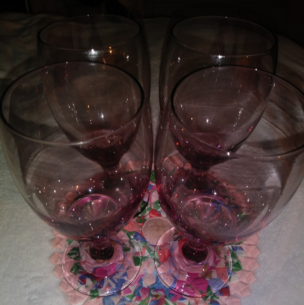 Set of four pink / purple water goblets